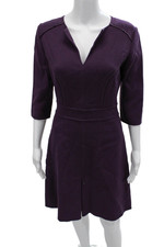 Carolina Herrera Womens Fit-Flare Wool Midi Dress Purple V-Neck Size 6