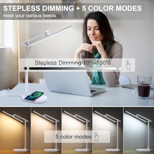 LED Desk Lamp with Cordless Charger, USB Charging Port, 5 Color Modes & White - Bild 2 von 6