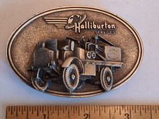 HALLIBURTON SERVICES 1916 OILFIELD PUMPER TRUCK VINTAGE 1982 PEWTER BELT BUCKLE