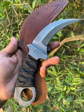 Cuchillo Karambit de Acero Damasco Hecho a Mano Personalizado con Mango Envuelto en Cable y Funda