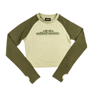 DNB Allstars Langarm Crop Top Khaki DNBA Drum & Bass MEDIUM Neu Daumenlöcher