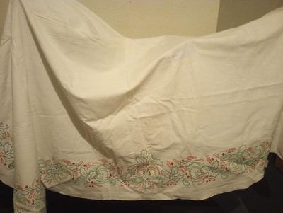 Vtg Christmas Yule Holly Tablecloth to Paint, Artex, partially complete