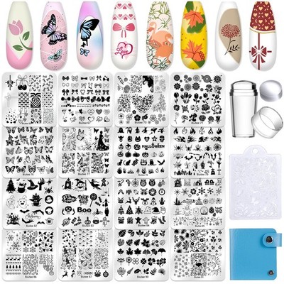 Biutee Nail Stamping Plate 20Pcs Nail Stamper Kit 16Pcs Nail Art Stamping Pla...