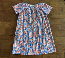 Vintage Sears MuuMuu Mumu Colorful Blue, Pink, White Hawaiian House Dress Womens