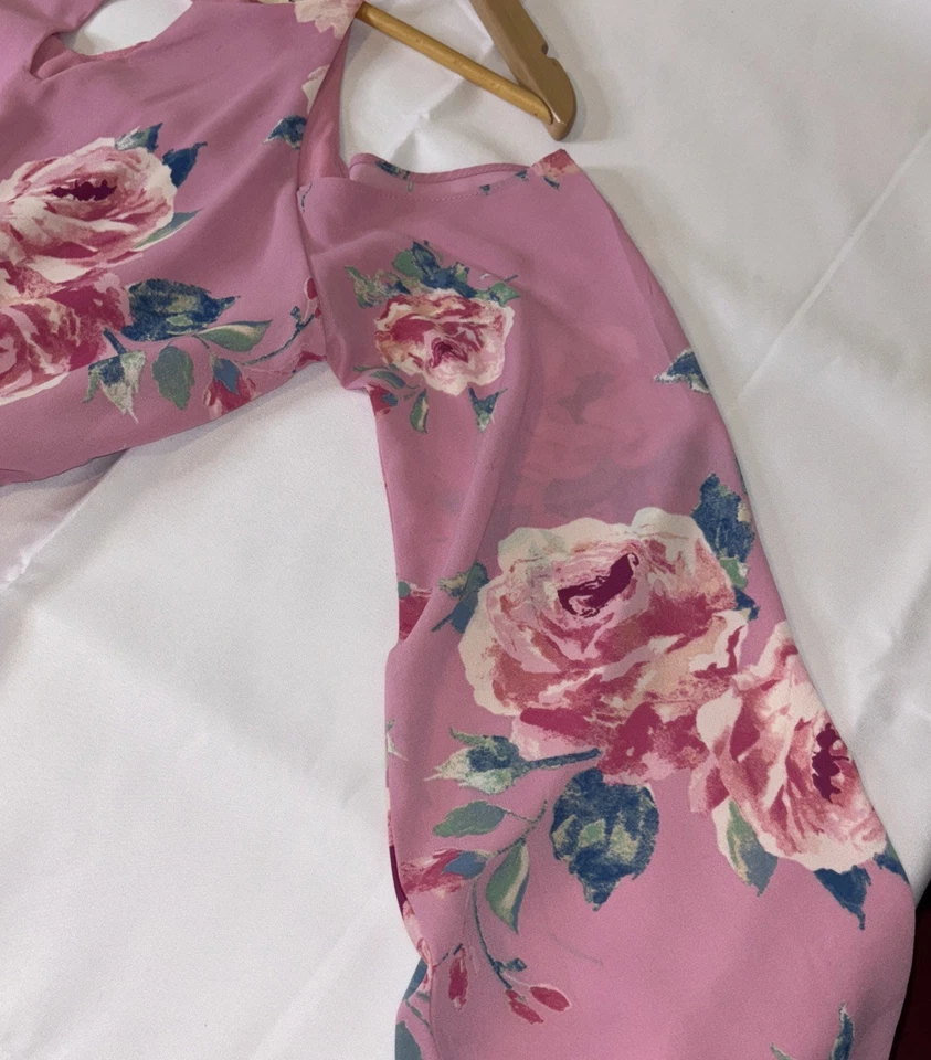 Everly Dress Womens M Floral Print Cold Shoulder Maxi Pink Long Sleeve Keyhole - Image 3 of 4