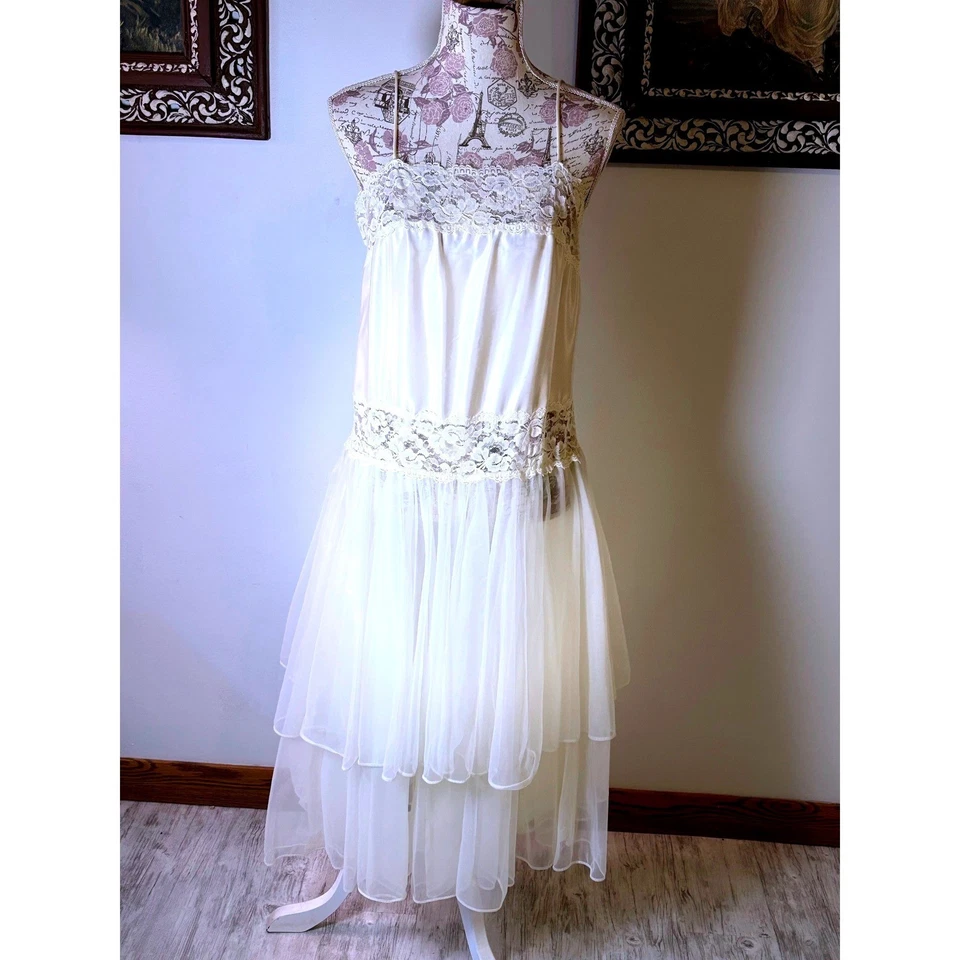 Vestido Madonna estilo vintage como una virgen BLANCO vestido de encaje lencería talla S Foto 4 de 4