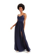 CITY STUDIO Womens Full-Length Dress Navy Spaghetti Strap Evening Juniors 0