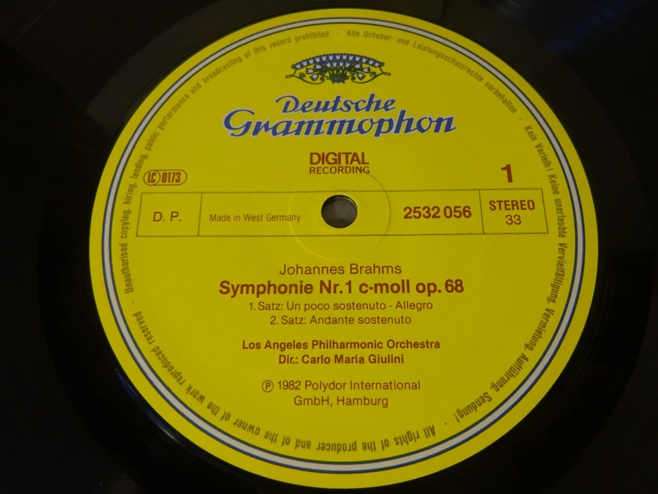 NM BRAHMS - SYMPHONY NO 1 LP, Los Angeles P/O, Carlo Maria Giulini, DG 2532 056 - Image 3 of 4