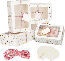 24 Sets Christmas Cookie Boxes with Window Treat and Pastry 9X6X3 Inches Gold Ba
