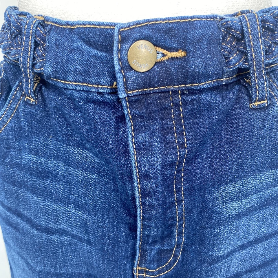 Venus Skirt Womens 14 Blue Denim Front Slit Braided Waist Stretch Bodycon Maxi - Image 3 of 4