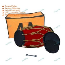 New Professional Red velvet Dholak With Golden Fitting Instrument With Bag