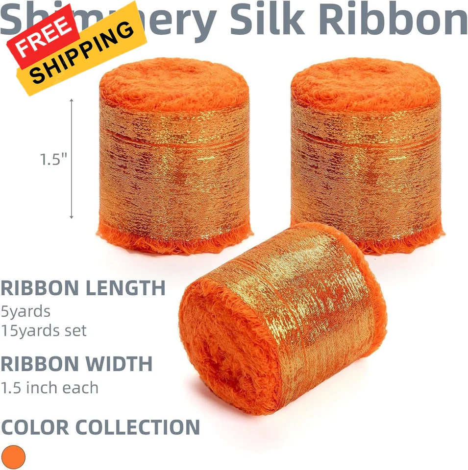Cinta de gasa de seda naranja, cinta brillante deshilachada de terracota para  Foto 2 de 4