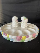 New Vintage Easter Ceramic Bunny Salt Pepper  Egg Tray Cottagecore