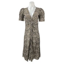 Michael Kors Floral Short Puff Sleeve Midi Button Down A-Line Shirt Dress Sz XS