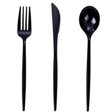 150pcs Black Plastic Silverware Set Disposable Heavy Duty Black Plastic Cutlery