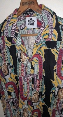 Vtg 1990s Hilo Hattie Eugene Savage 1940s Style Lei Lady Border Hawaiian Shirt M