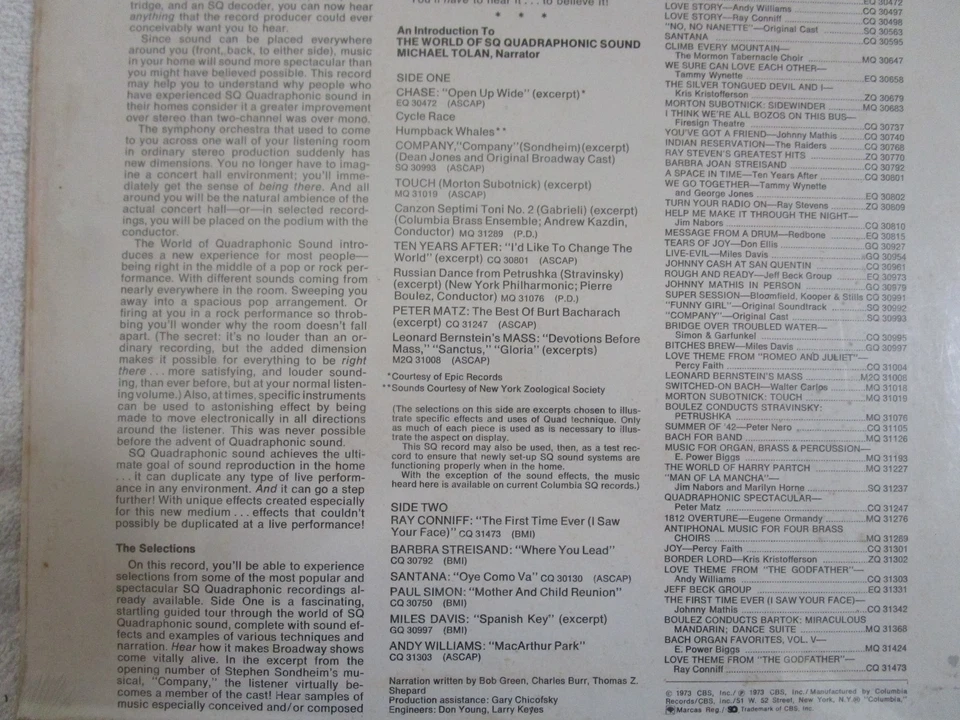 An Introduction to The World of SQ Quadraphonic Sound LP (1973, Columbia) - Image 2 of 2