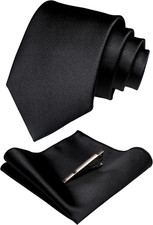 Solid Color Formal Necktie and Pocket Square Tie Clip Sets for Men