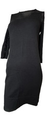 Ann Taylor Womens Sweater Dress Black Pointelle Long Sleeve Minimalist XS