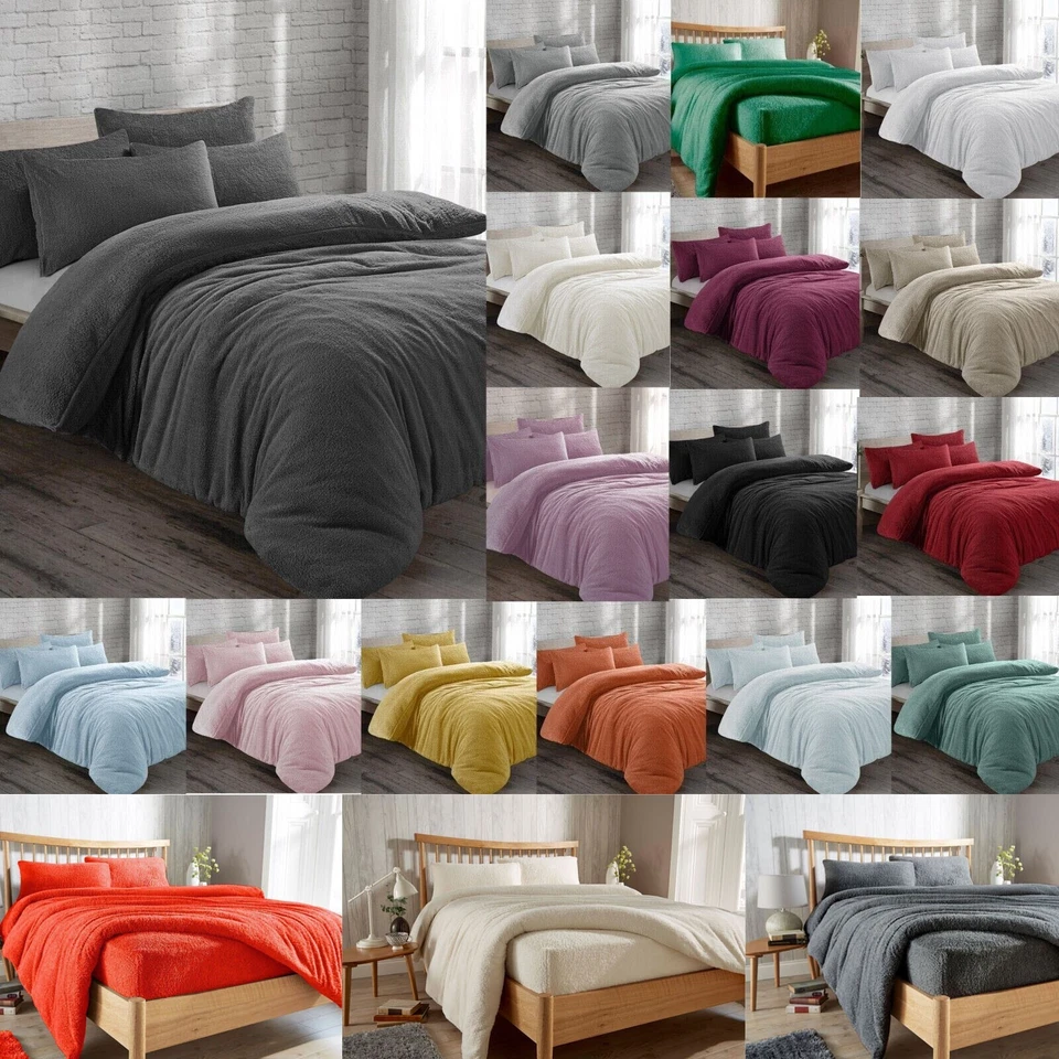 Teddy Bear Fleece Duvet Cover Set Pillow Case / Fitted Sheet Cozy Warm Bedding