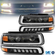 Dot Led Headlights For 1999-2002 Chevy Silverado 15002500 Front Projector Lamps