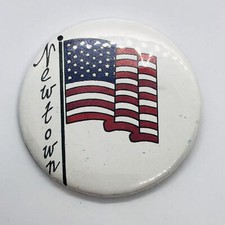 Newton Connecticut Sandy Hook Support 2.5" Button Pin w/ USA Flag