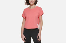 Calvin Klein Performance Bungee-Hem Pocket Cotton T-Shirt Coral Size S 1872