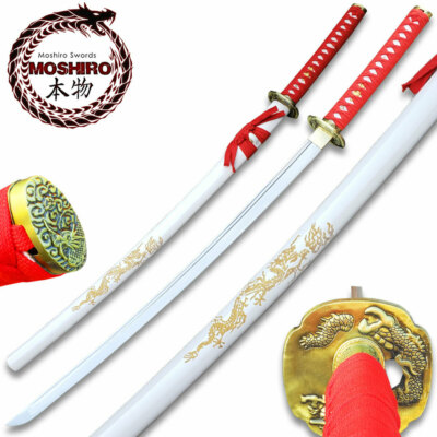 MOSHIRO 1045 Steel Handmade Katana With Dragon Engraved on White