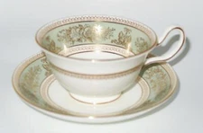 Wedgwood GOLD COLUMBIA SAGE GREEN Griffons & Florals, Footed Cup & Saucer Set