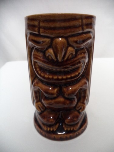 Ancienne tasse tasse Tiki Leilani orchidées d'Hawaï Japon céramique marron 5" de haut - Photo 17/20