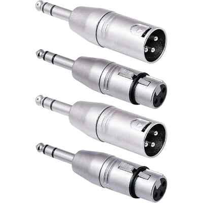 1/4 to XLR Adapter 4 Pack, 1/4'' TRS to XLR (2 Pair), 2pcs Male to Male and 2p...