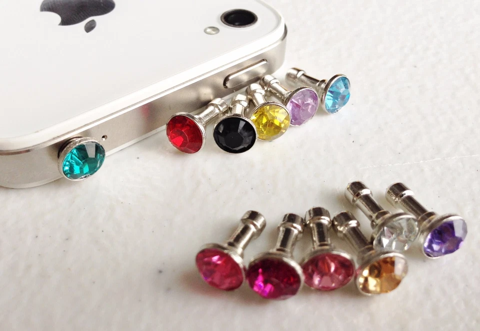 BLING GEM CHARM 3.5mm earphone jack dust plug port cap FOR apple iphone 6 5C 4S - Image 2 of 2