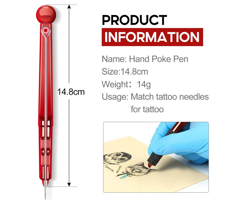 Hand Poke Pen Stick Tool Tattoo Needle Holder Pigment Glover Grommet Bandage Kit