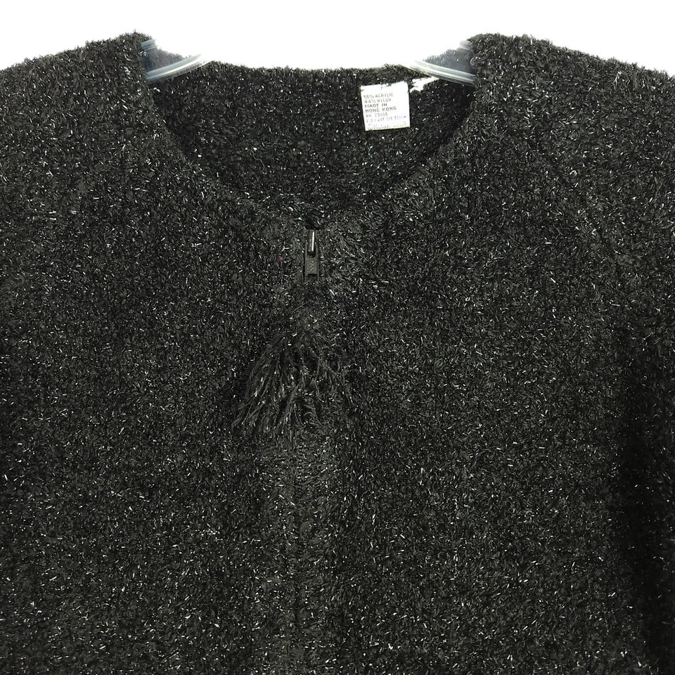 Vintage Michael Simon Womens Cardigan Size S Black Sparkle Eyelash Front Zip - Image 2 of 4