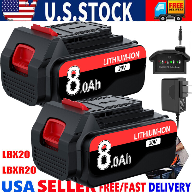 20V 8Ah Replacement Battery for BLACK+DECKER LBXR20 LB20 20V MAX Lithium Charger