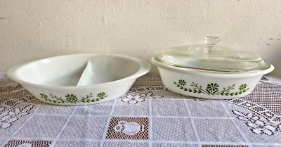 Glasbake Queen Victoria Ofengeschirr Daisy Days grün weiß Glas 50er Jahre