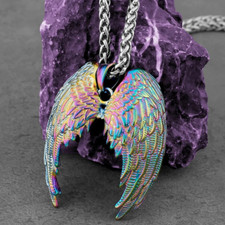 Heavenly Rainbow Angel Wings Pendant - Steel Spiritual Necklace