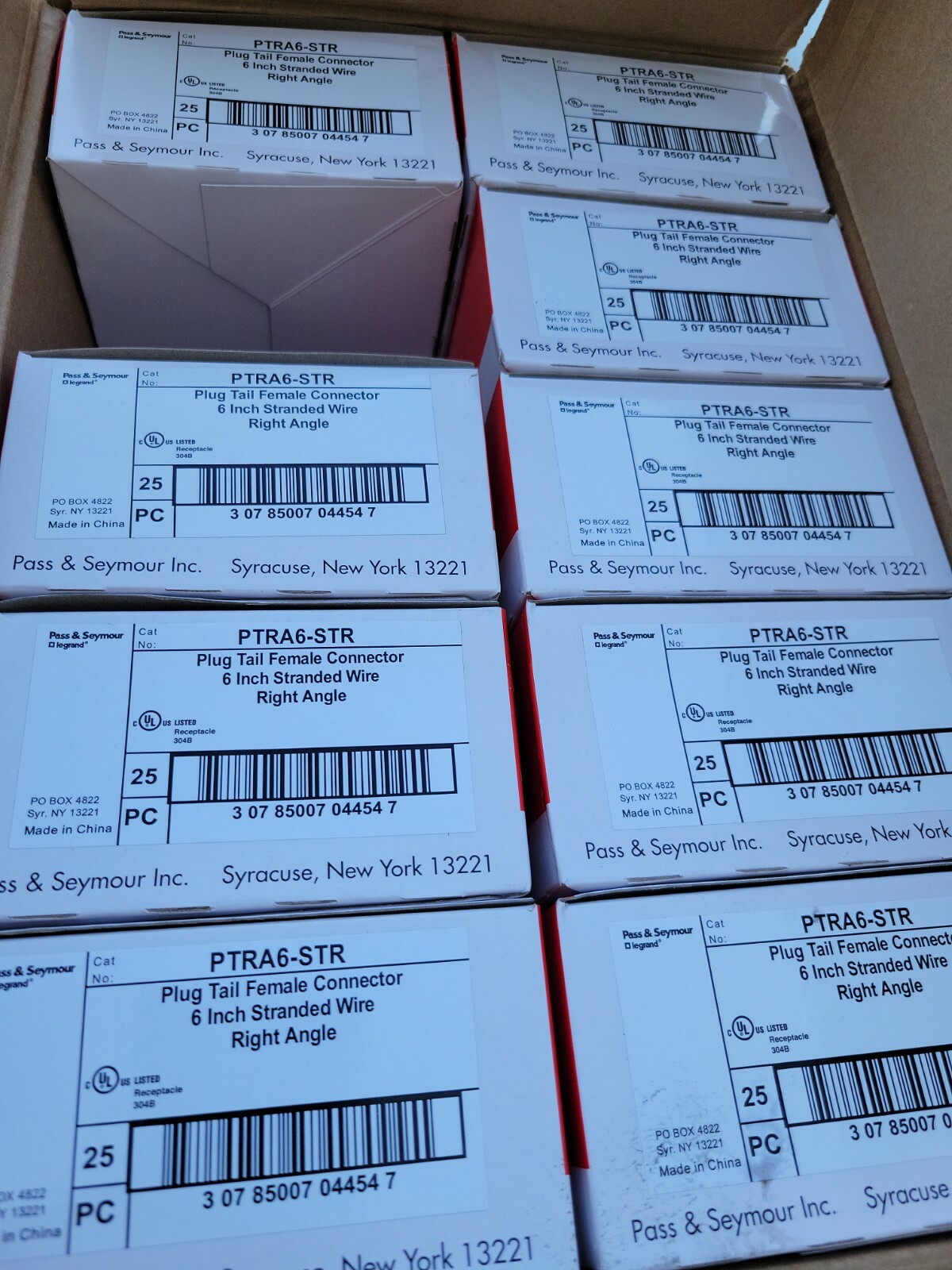 (25)Pass & Seymour 90 Degree Plug Tail Connector Stranded Wire 6