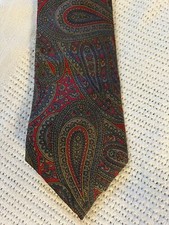 Vintage 90  s YSL Yves Saint Laurent Red And Gray Paisley Silk Tie