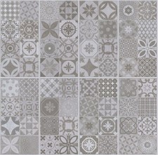 Victorian Pattern Floor Tiles Waterproof LVT Click Flooring Grey Concrete