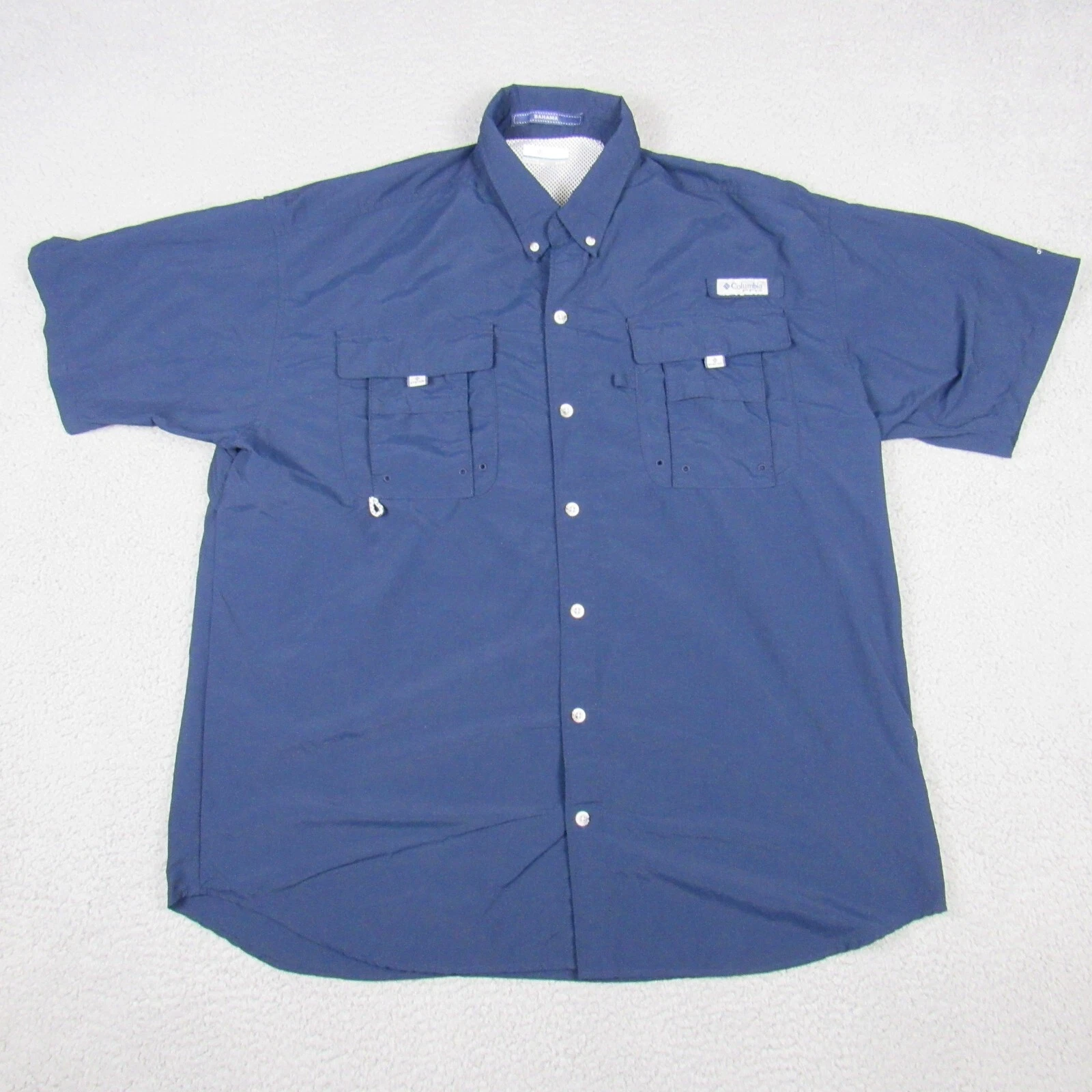Columbia PFG Bahama Mens XL Vented Fishing Shirt Short Sleeve Button Down Blue