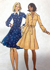 Vintage 1970 Pattern SWING Shirt DRESS WIDE COLLAR Butterick 3264 Sz12 B34 UNCUT