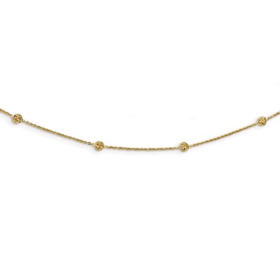 Echte 14K Gelbgold polierte winzige aufgeblasene Kreise 15-Stationen Halskette