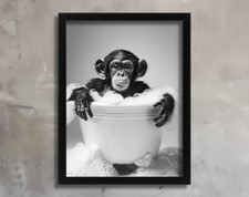 Black and White Chimp Wall Art Print Bathroom Wall Decor Chimpanzee Picture Art