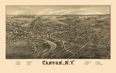 Historic Panoramic View - Canton New York - Burleigh 1885 - 36.50 x 23