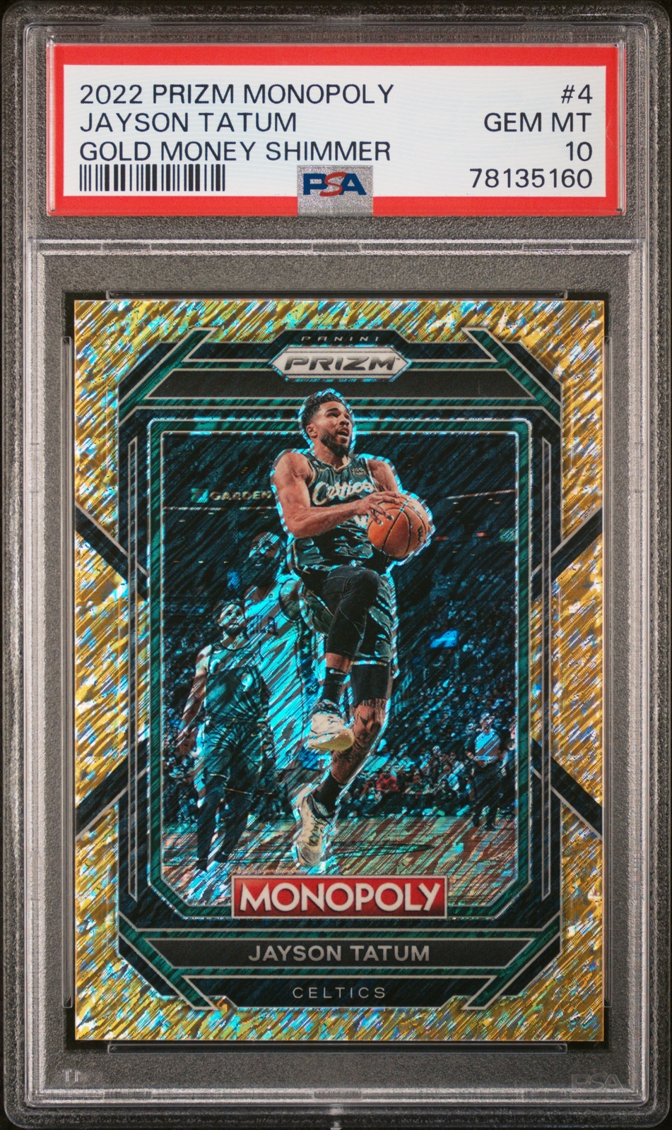 2022 PANINI PRIZM MONOPOLY GOLD MONEY SHIMMER #4 JAYSON TATUM 189/500 PSA 10