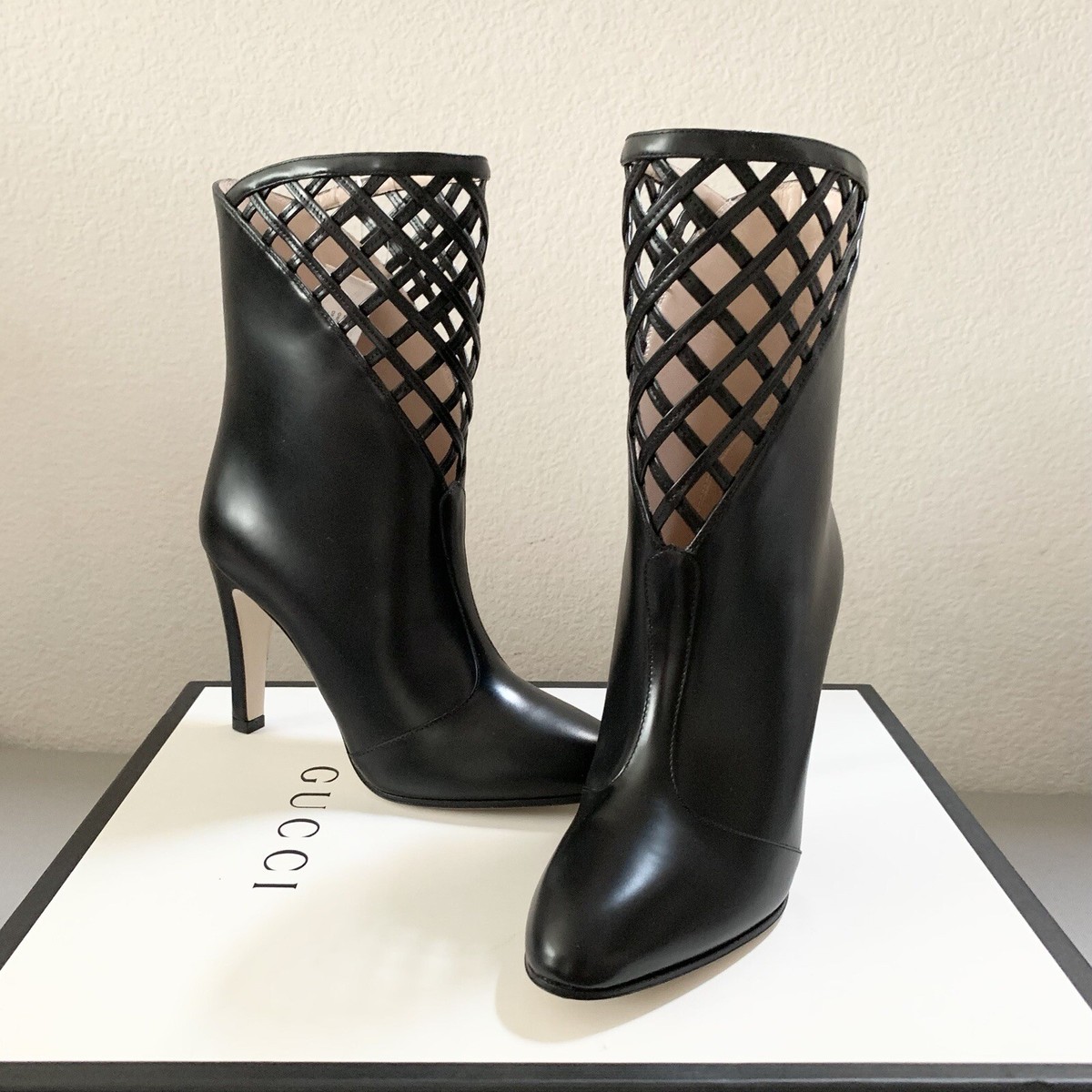 Gucci Black Leather Cutout Boots 36 | eBay