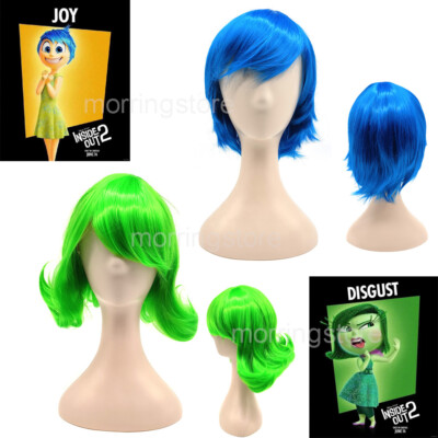 Inside Out Joy Short Blue wig Disgust Green Wig Party Cosplay