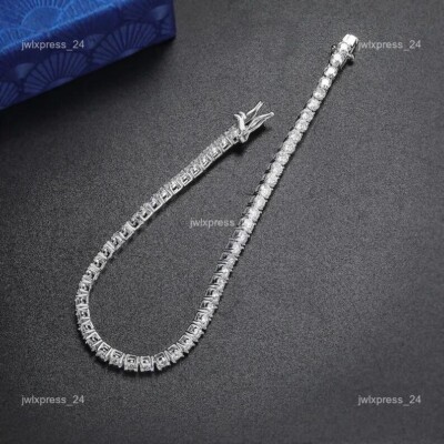 April Birth Round Lab Grown Diamond 18K White Gold Prong Tennis Bracelet Jewelry