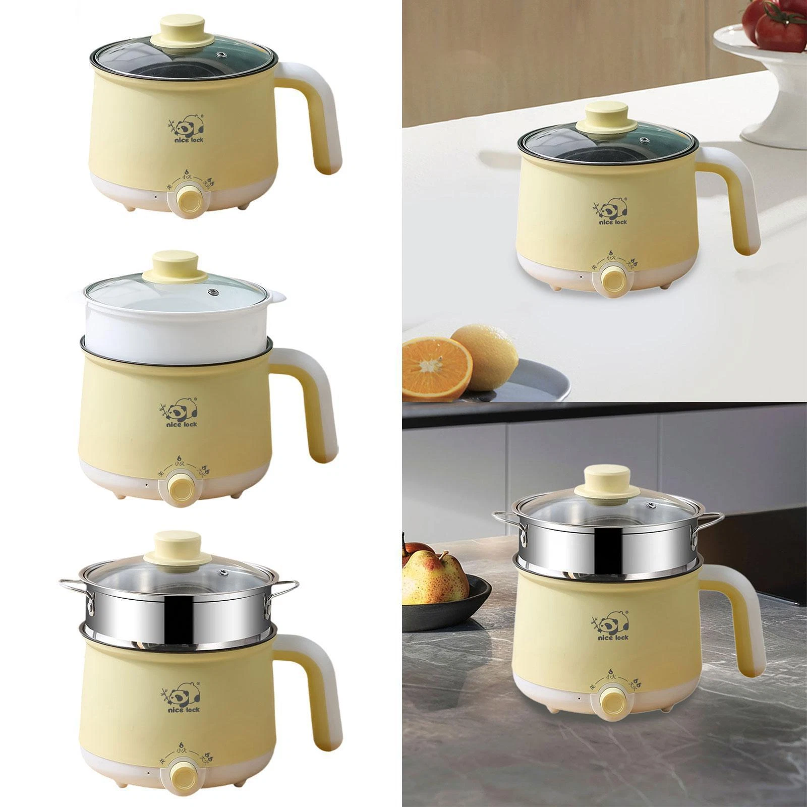 Mini Hot Pot Nonstick 2 Gear Mini Travel Cooker for Dumpling Oatmeal Fry